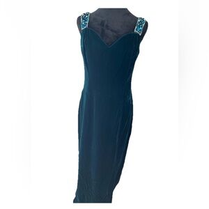 Betsy & Adam Y2K deep turquoise “velvet” long dress-size 11 juniors-prom-wedding